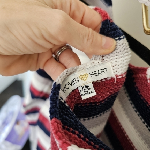 Woven Heart from Nordstom Striped Double V Neck Soft Oversized Sweater Size XS - Picture 8 of 9